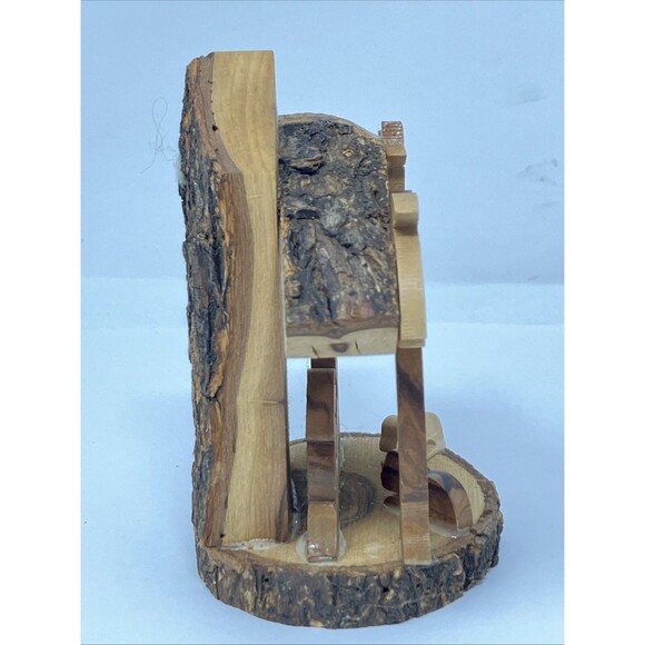 Carved Wood Nativity Scene Bethlehem Palm Tree Crèche ~4x3” Christmas Mini Tiki - Picture 5 of 9